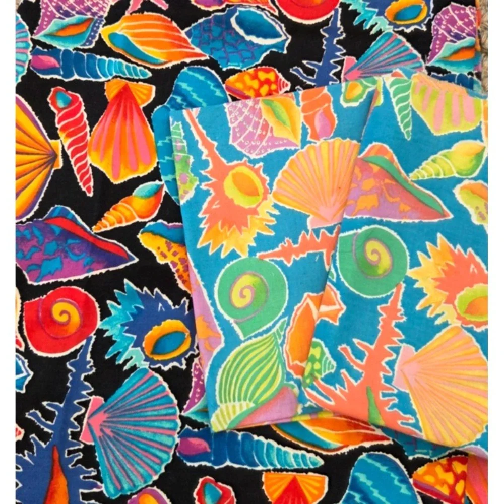 Vintage Hoffman California Colorful Shells Quilting Fabric 1 Yard + Remnants Lot